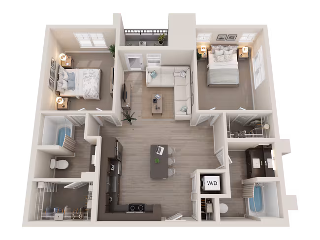 2BD, 2BTH B1 3-202 floor plan